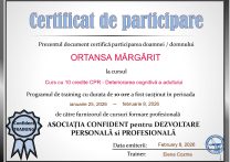 Certificat Participare deteriorarea cognitiva a adultului Ortansa Margarit